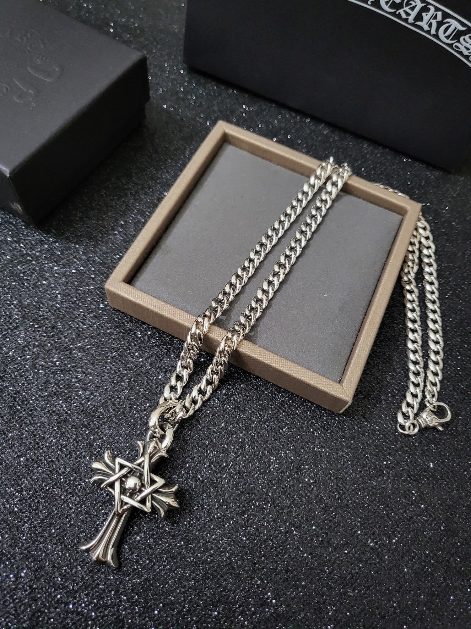 Chrome Hearts Silver Cross Pendant with Star of David